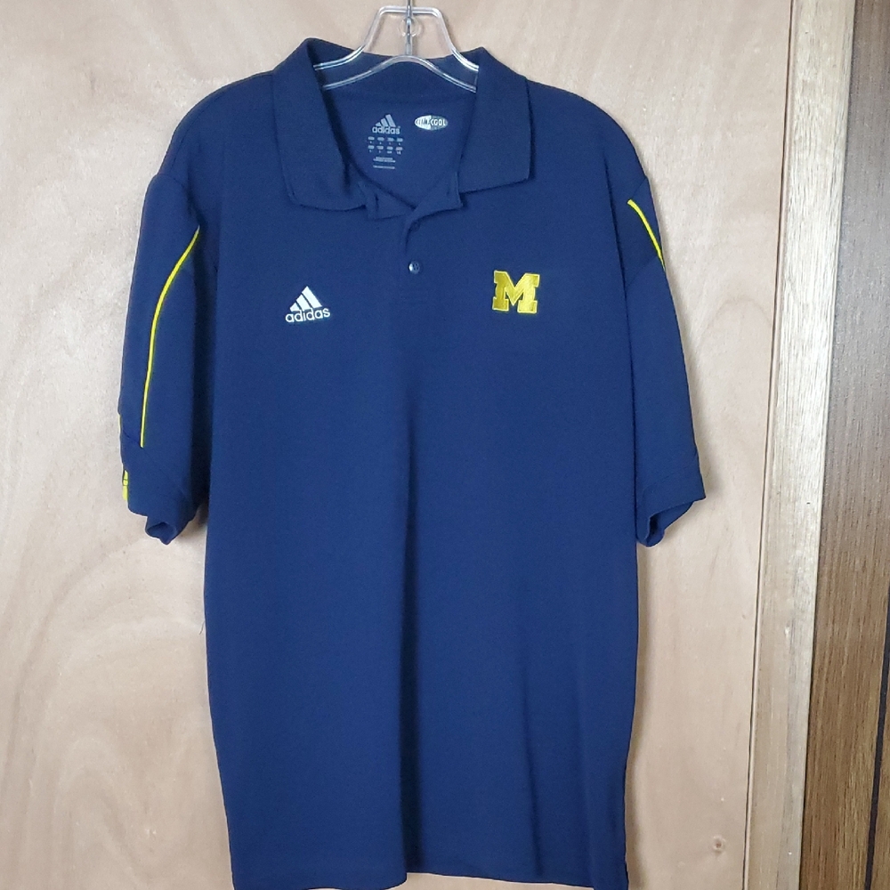 Adidas Men's Blue Polo Shirt with Yellow Details